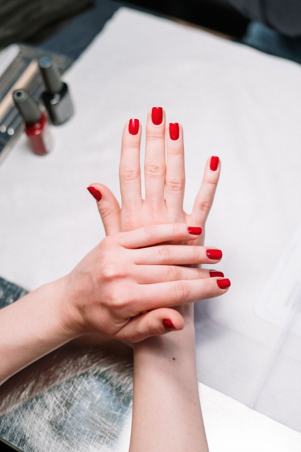 Bold red nail art finish